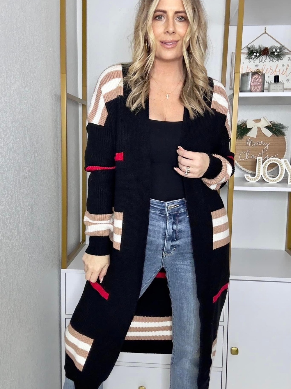 NWT Heavy weight Striped Color Block Long Cardigan Sweater